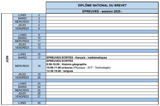 Dates epreuves d n b 2025